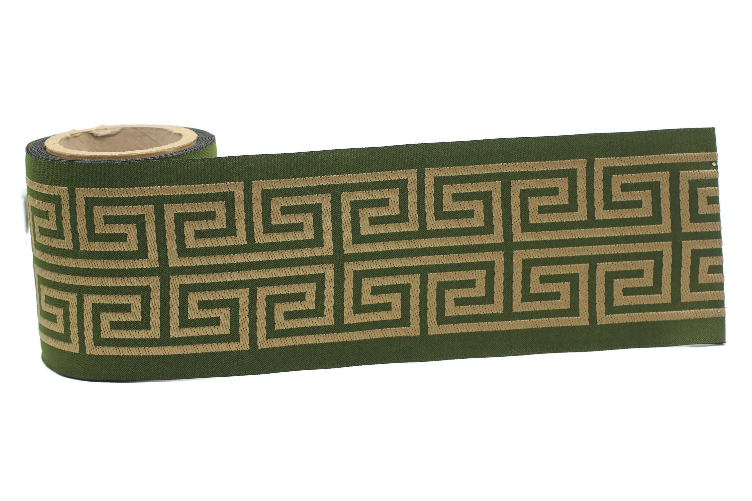 100 mm Green Elegant Greek Key Border, Curtain trims, Sewing Trim, drapery trim, Athena Chinoiserie ribbon Gimp Drapery, Home Decor 176 V13