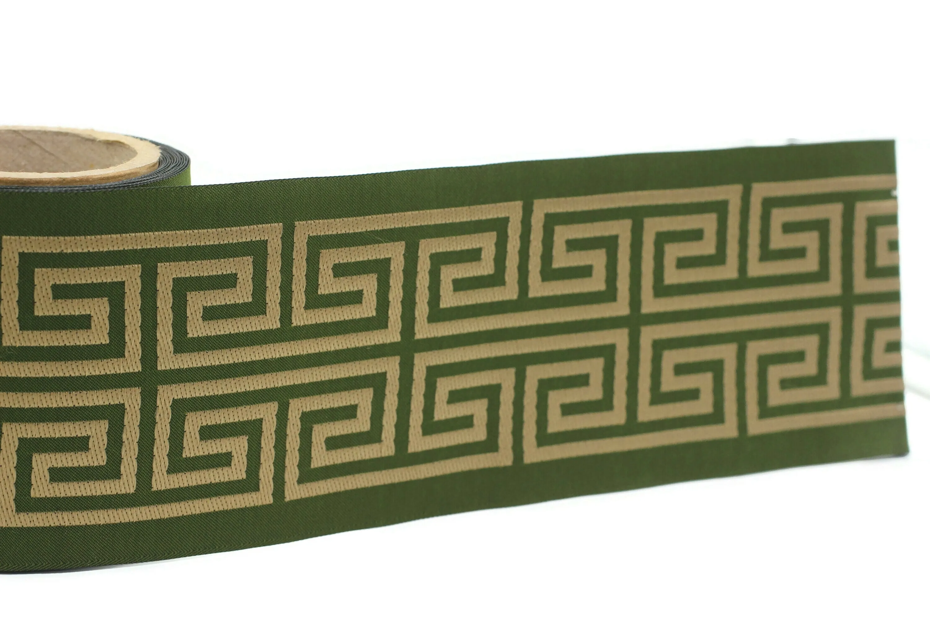 100 mm Green Elegant Greek Key Border, Curtain trims, Sewing Trim, drapery trim, Athena Chinoiserie ribbon Gimp Drapery, Home Decor 176 V13
