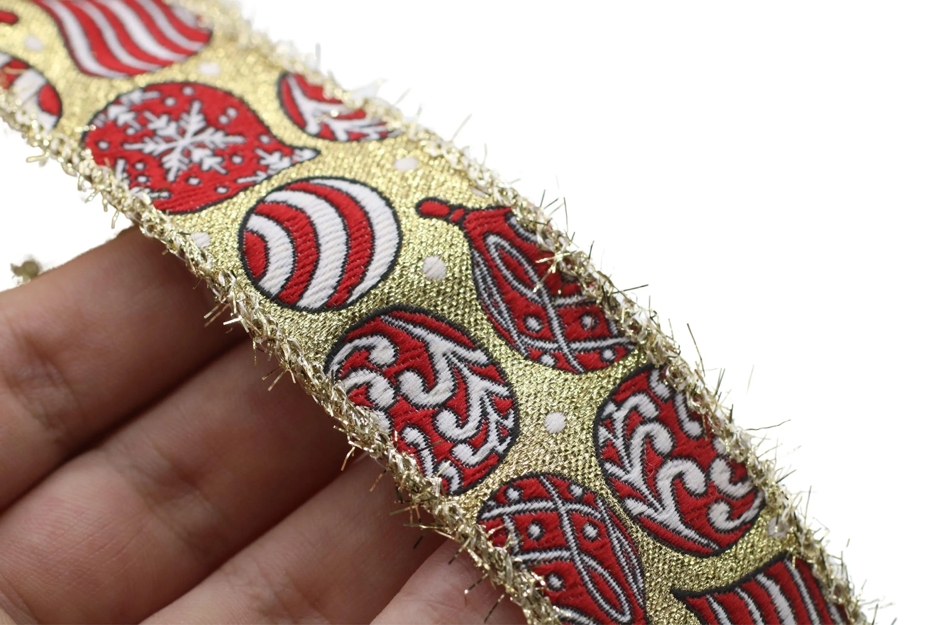 1.37 inch Metallic Gold Christmas Trim Tape, Embroidered Jacquard Ribbon, New Year trim, Christmas Decor Trim by the yard
