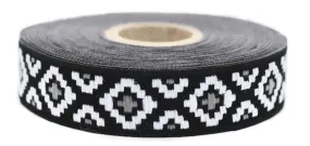 20 mm Gray Mosaic Ribbon  (0.78 inch) | Mosaic trim | Jacquard trim | Fabric wide trims | Craft supplie | Vintage trim | 20280