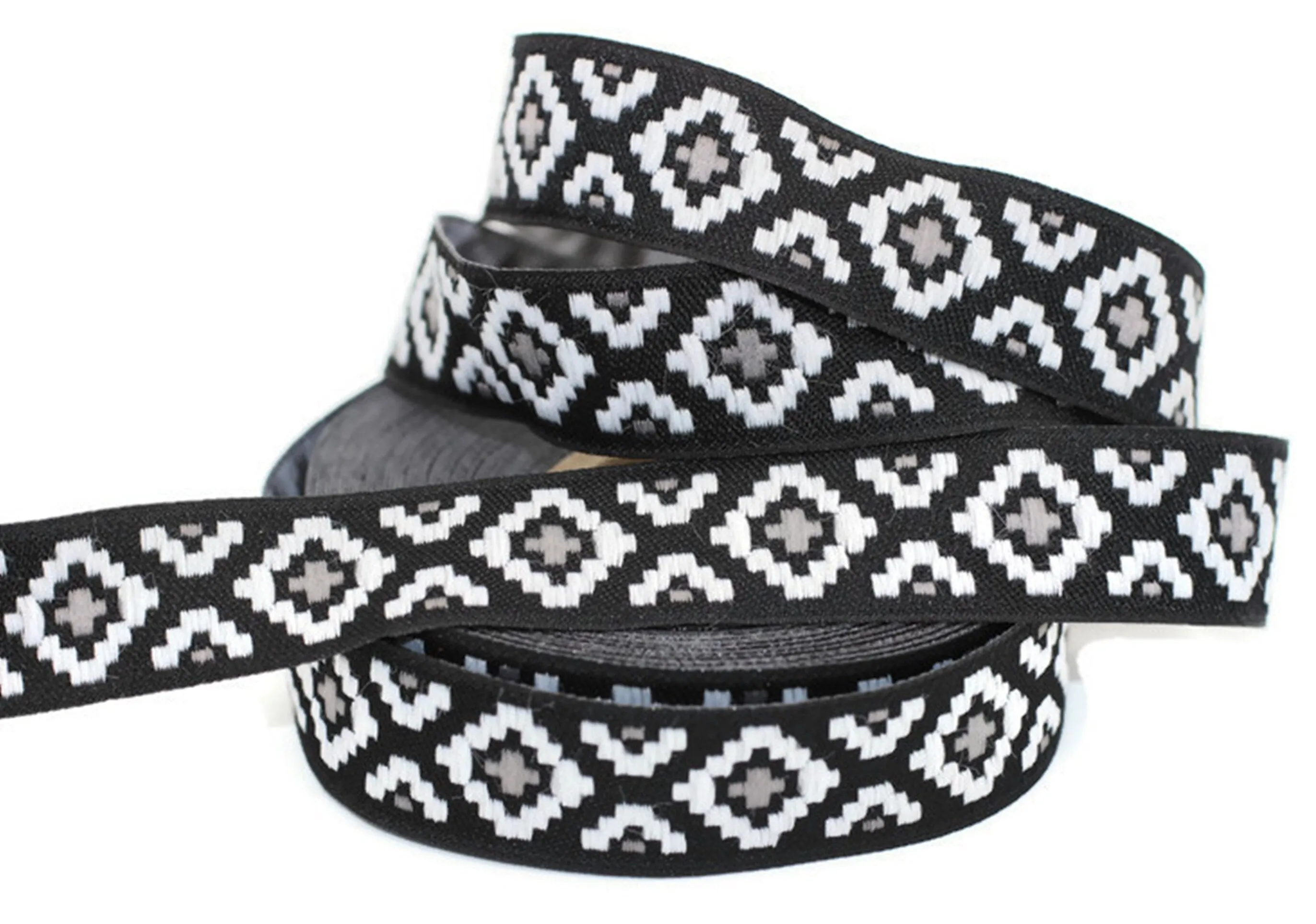 20 mm Gray Mosaic Ribbon  (0.78 inch) | Mosaic trim | Jacquard trim | Fabric wide trims | Craft supplie | Vintage trim | 20280