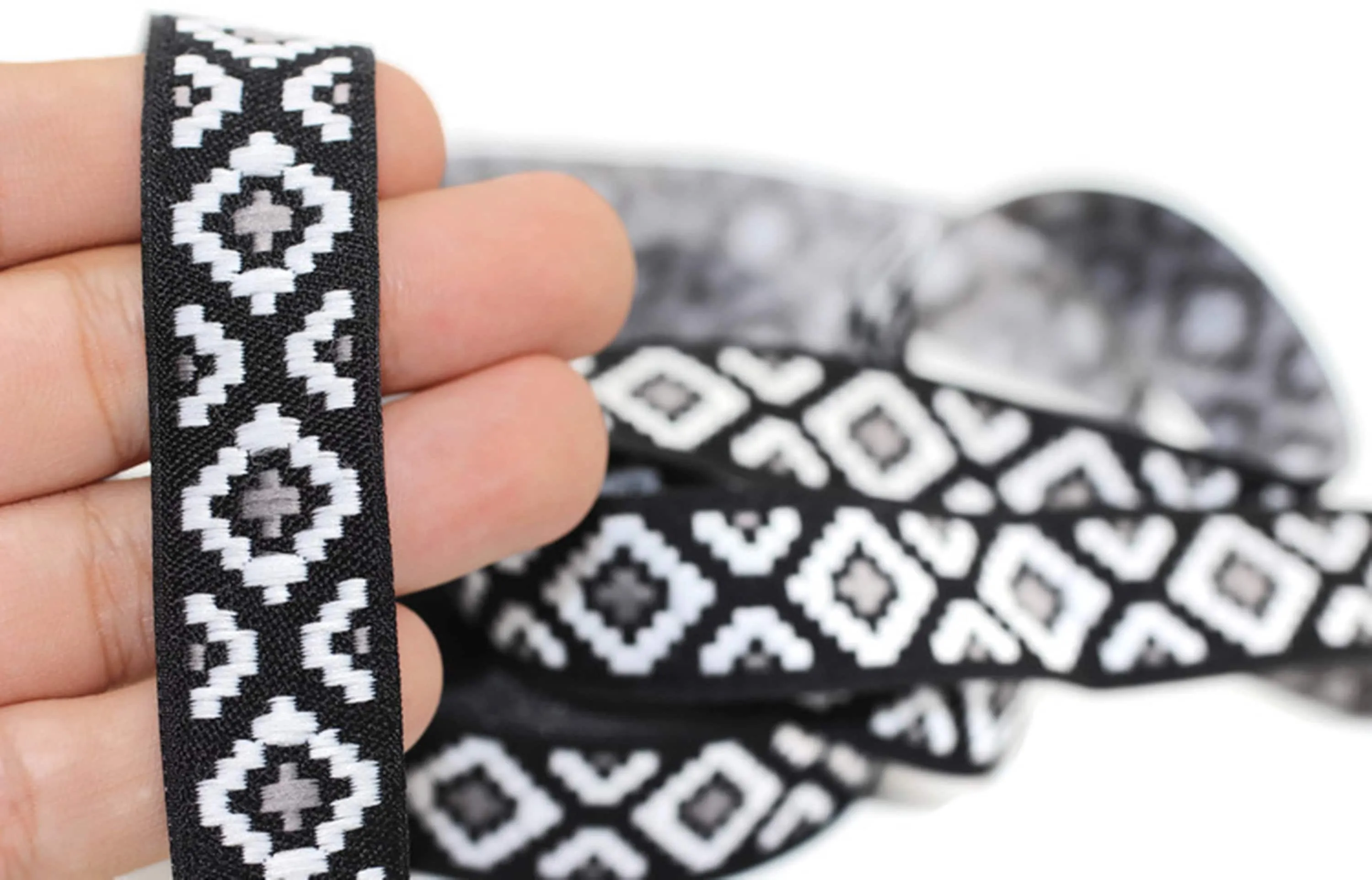 20 mm Gray Mosaic Ribbon  (0.78 inch) | Mosaic trim | Jacquard trim | Fabric wide trims | Craft supplie | Vintage trim | 20280