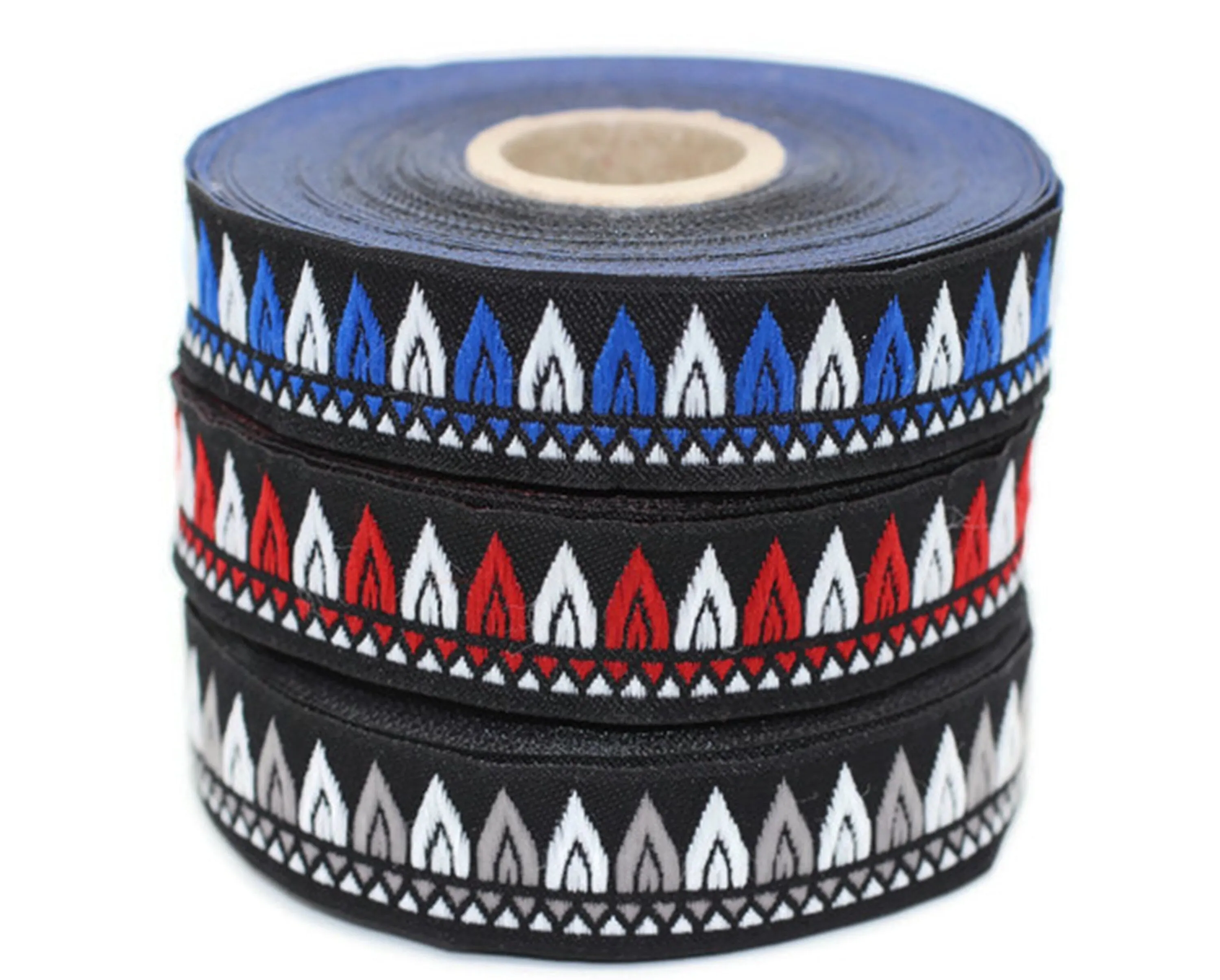 20 mm Gray Tepee Ribbon  (0.78 inch) | Tepee trim | Jacquard ribbon trim | Fabric wide trims | Craft supplie | Vintage trim | 20277