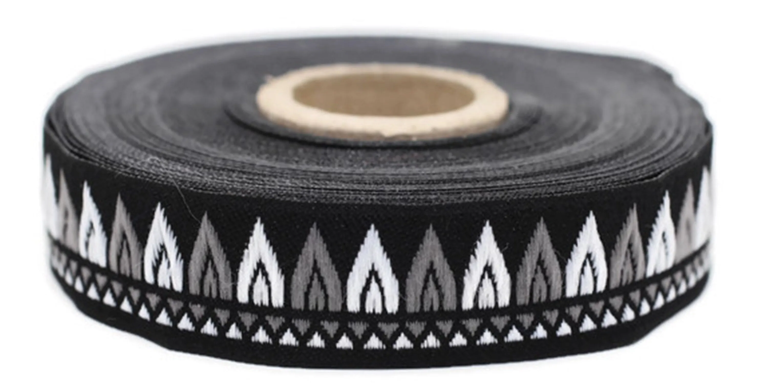 20 mm Gray Tepee Ribbon  (0.78 inch) | Tepee trim | Jacquard ribbon trim | Fabric wide trims | Craft supplie | Vintage trim | 20277