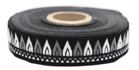 20 mm Gray Tepee Ribbon  (0.78 inch) | Tepee trim | Jacquard ribbon trim | Fabric wide trims | Craft supplie | Vintage trim | 20277