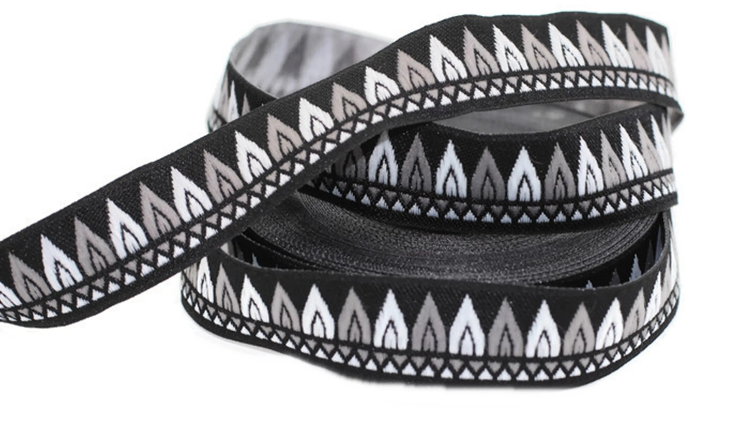 20 mm Gray Tepee Ribbon  (0.78 inch) | Tepee trim | Jacquard ribbon trim | Fabric wide trims | Craft supplie | Vintage trim | 20277
