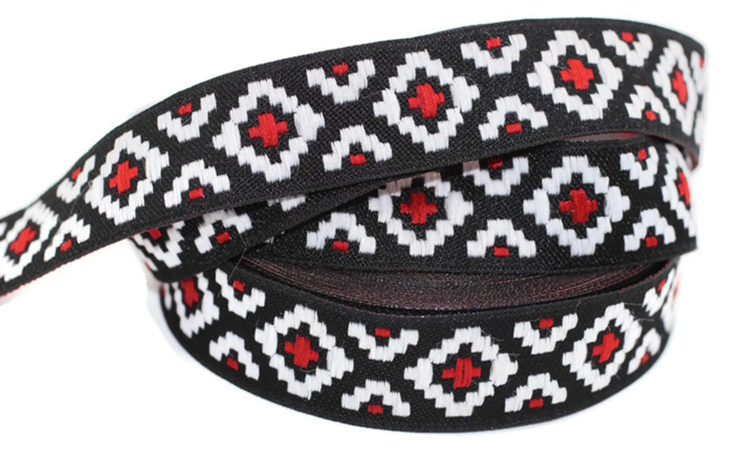 20 mm Red Mosaic Ribbon  (0.78 inch) | Mosaic trim | Jacquard ribbon trim | Fabric wide trims | Craft supplie | Vintage trim | 20280