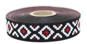20 mm Red Mosaic Ribbon  (0.78 inch) | Mosaic trim | Jacquard ribbon trim | Fabric wide trims | Craft supplie | Vintage trim | 20280