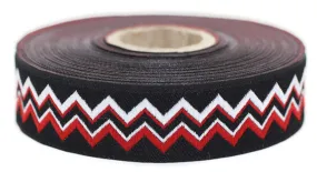 20 mm Red Zigzag Ribbon  (0.78 inch) | Zigzag trim | Jacquard trim | Fabric wide trims | Craft supplies | Vintage trim | 20278