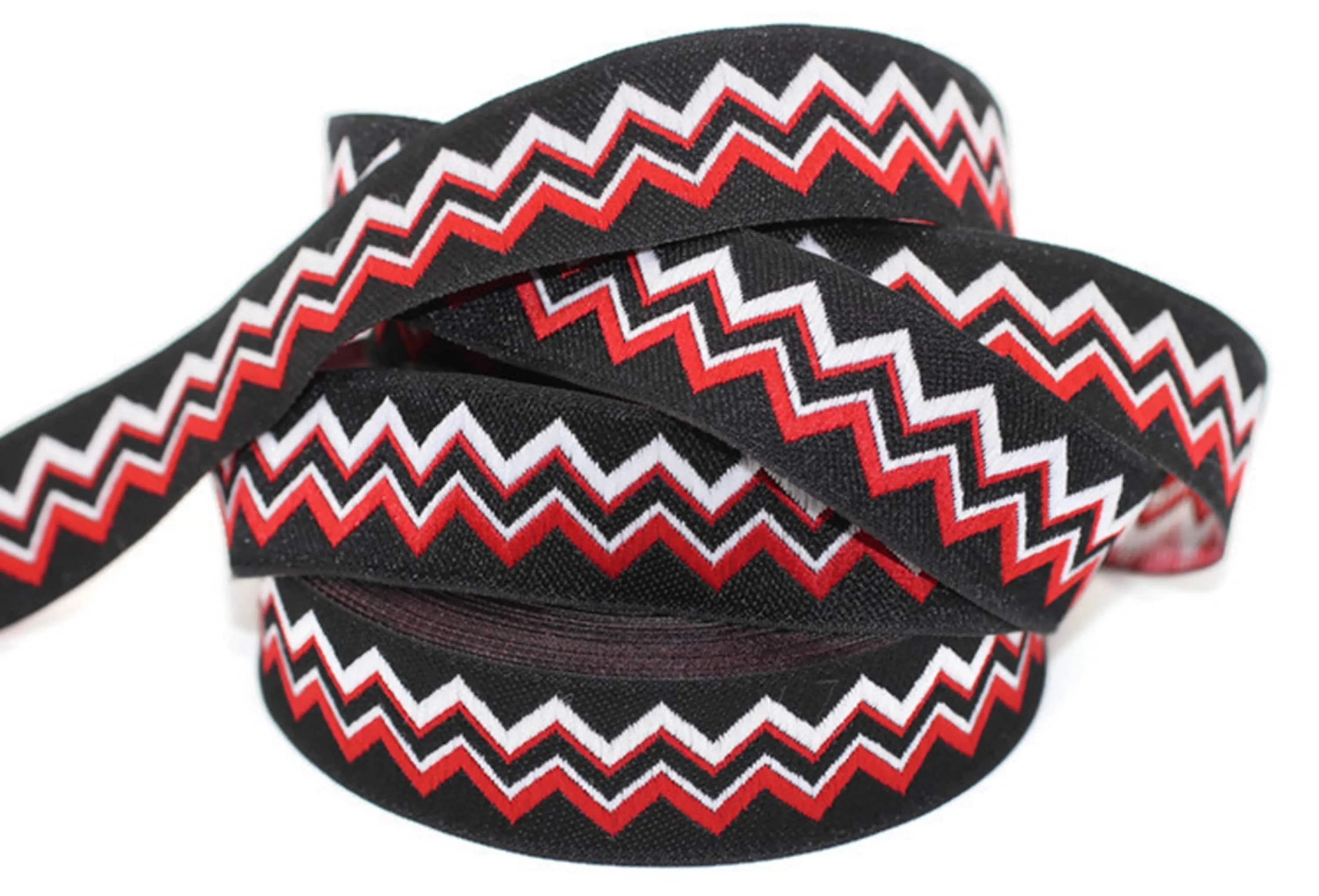 20 mm Red Zigzag Ribbon  (0.78 inch) | Zigzag trim | Jacquard trim | Fabric wide trims | Craft supplies | Vintage trim | 20278