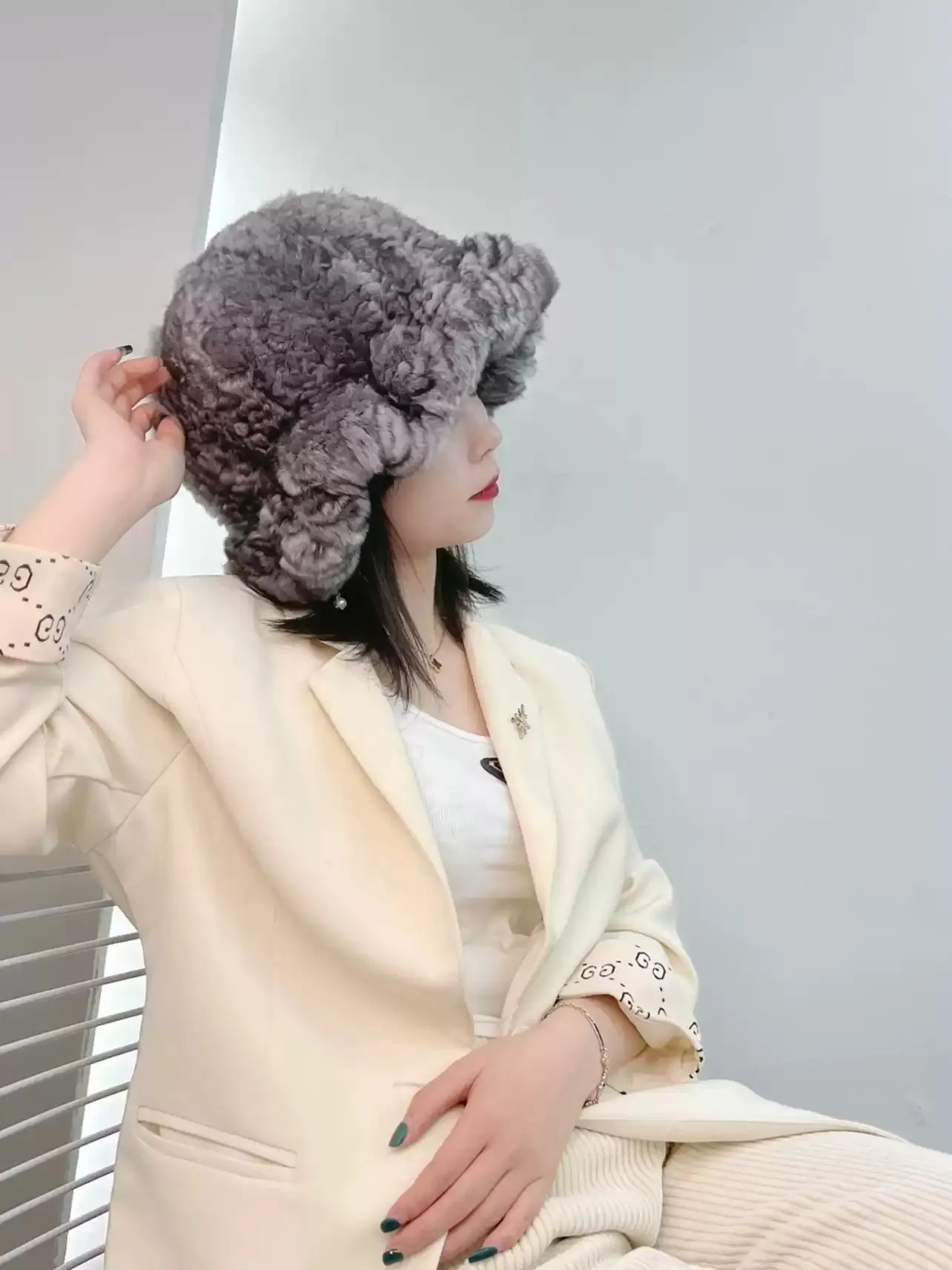 2023 high-luxury fur custom chinchilla series chinchilla blue purple fur hat thickened high-density female fisherman autumn and winter