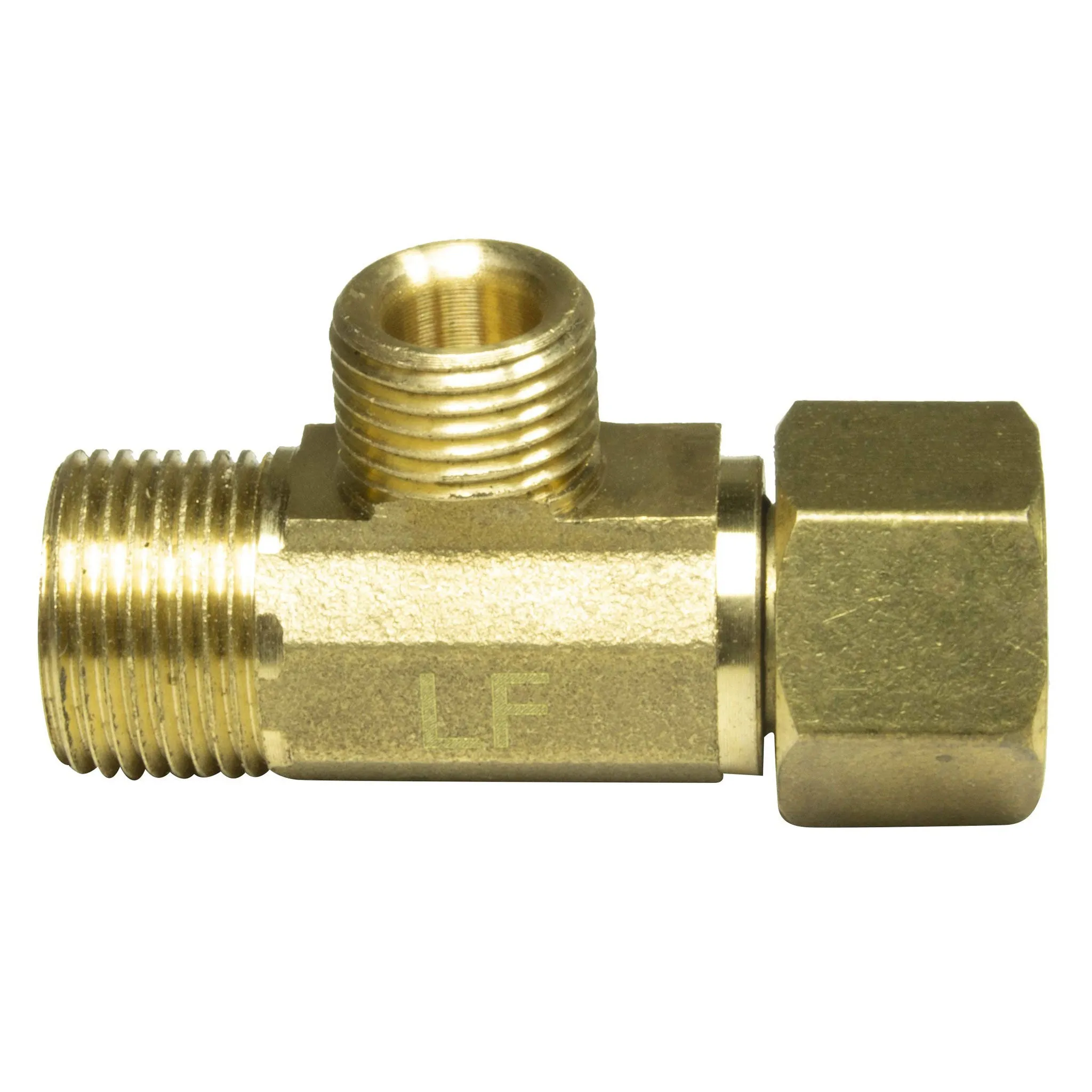 3/8" Female COMP OD IN x 3/8" OUT x 1/4" OUT Brass Angle Stop Tee (5 Pack)