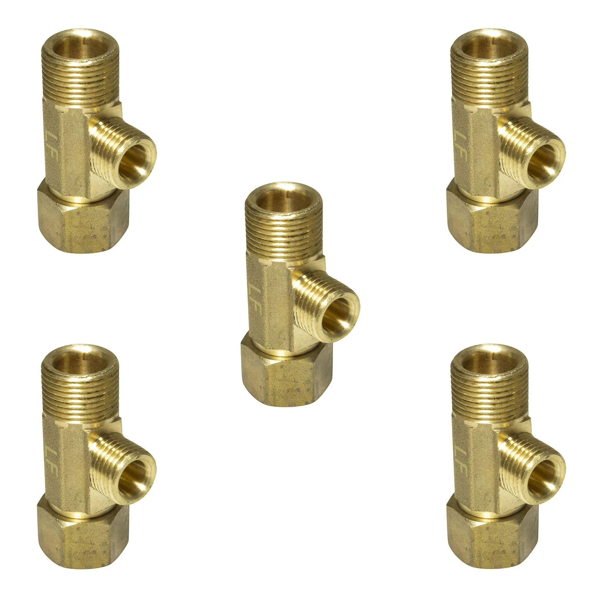 3/8" Female COMP OD IN x 3/8" OUT x 1/4" OUT Brass Angle Stop Tee (5 Pack)