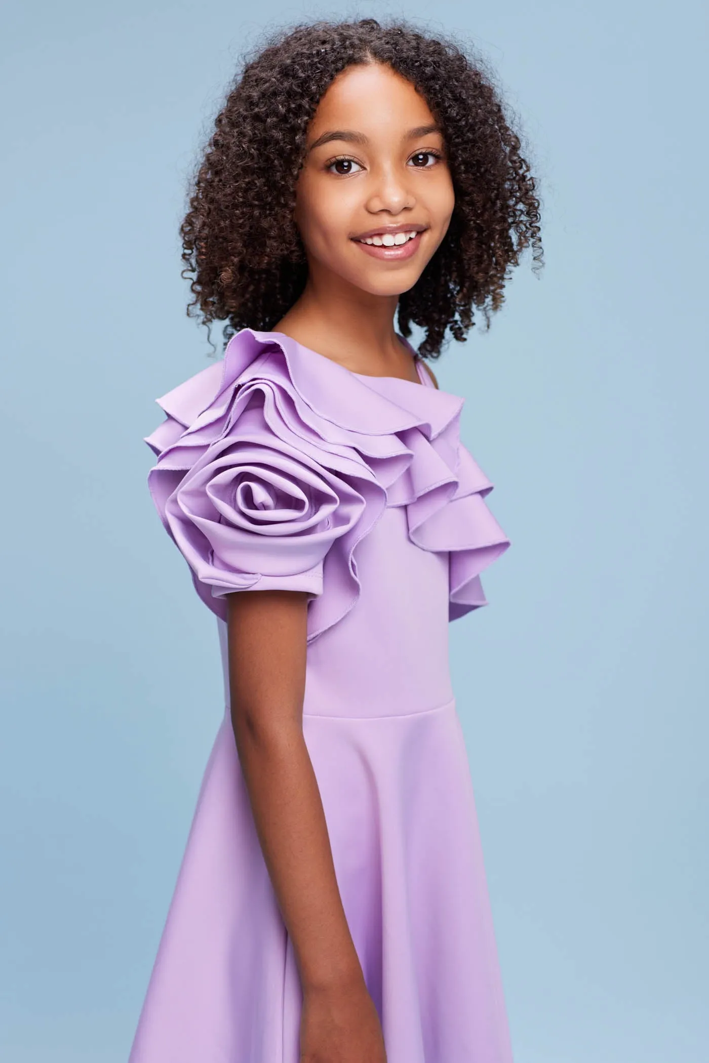 3D Flower Asymmetrical Sleeve Skater Dress