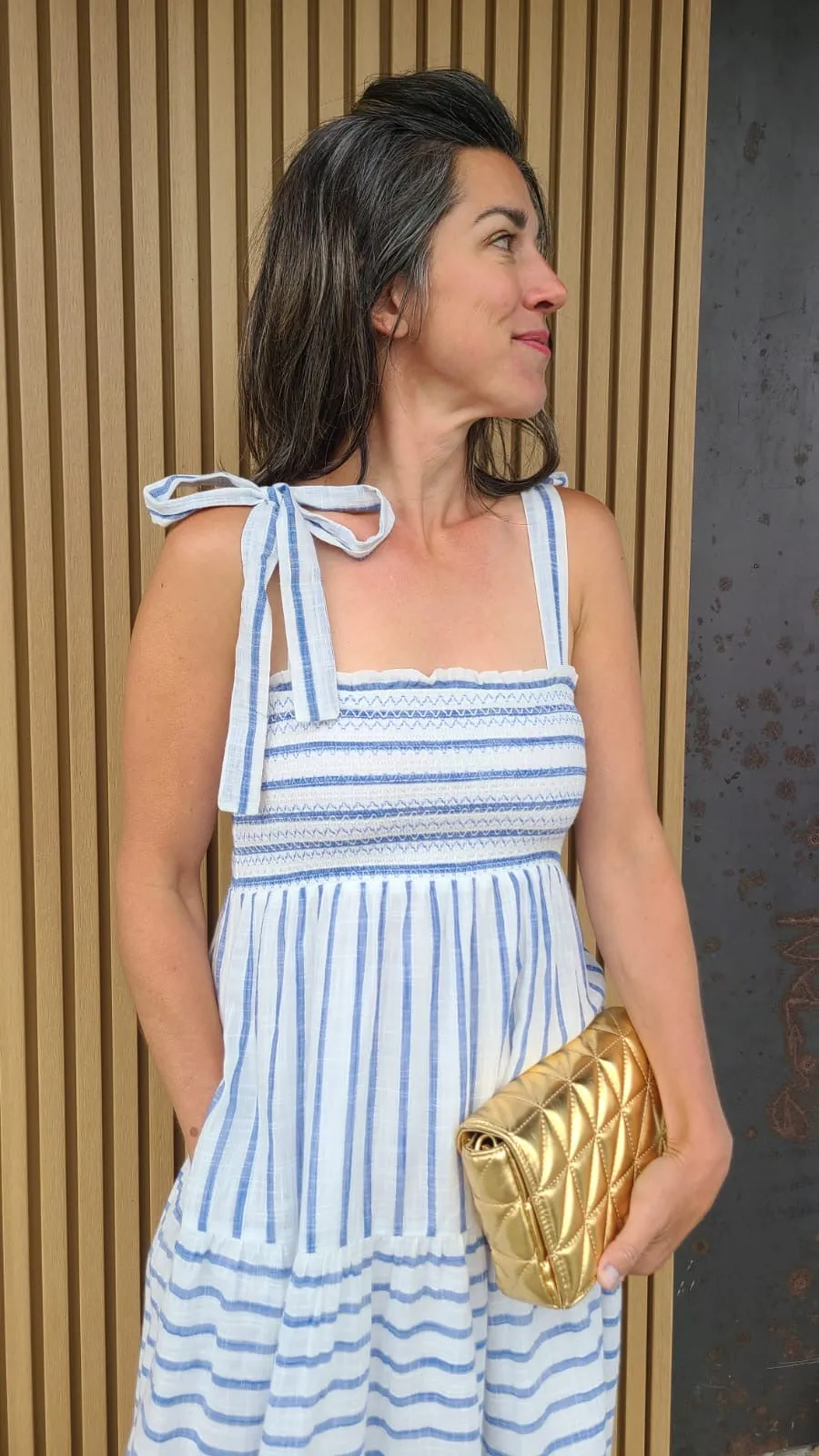 87542 White Blue Dress