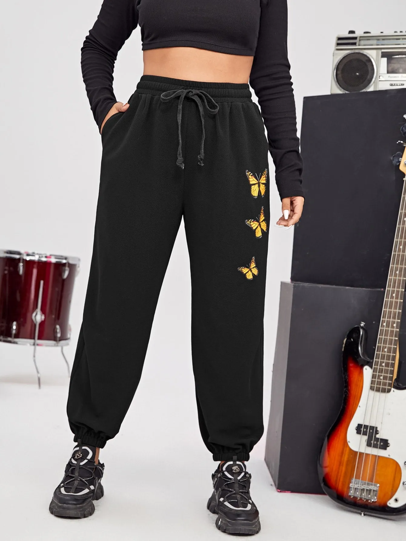 Animal Pocket High Waist Long Plus Size Sweatpants