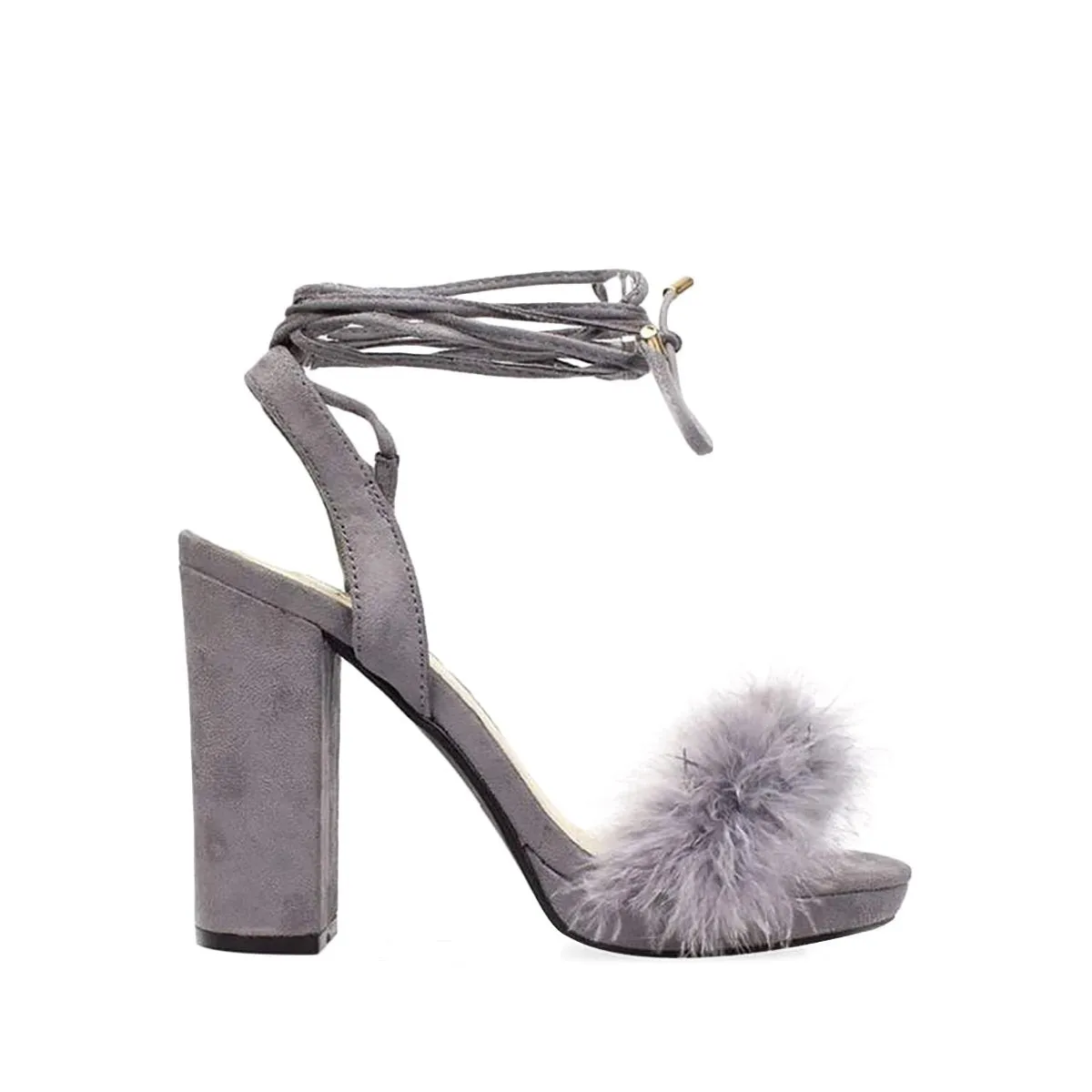 ARIANA Arianna Medium Fur Trim Block Heel Sandal