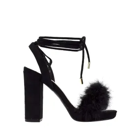 ARIANA Arianna Medium Fur Trim Block Heel Sandal