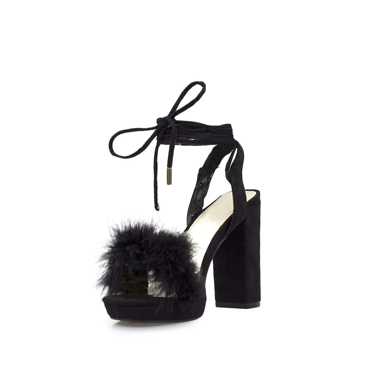 ARIANA Arianna Medium Fur Trim Block Heel Sandal
