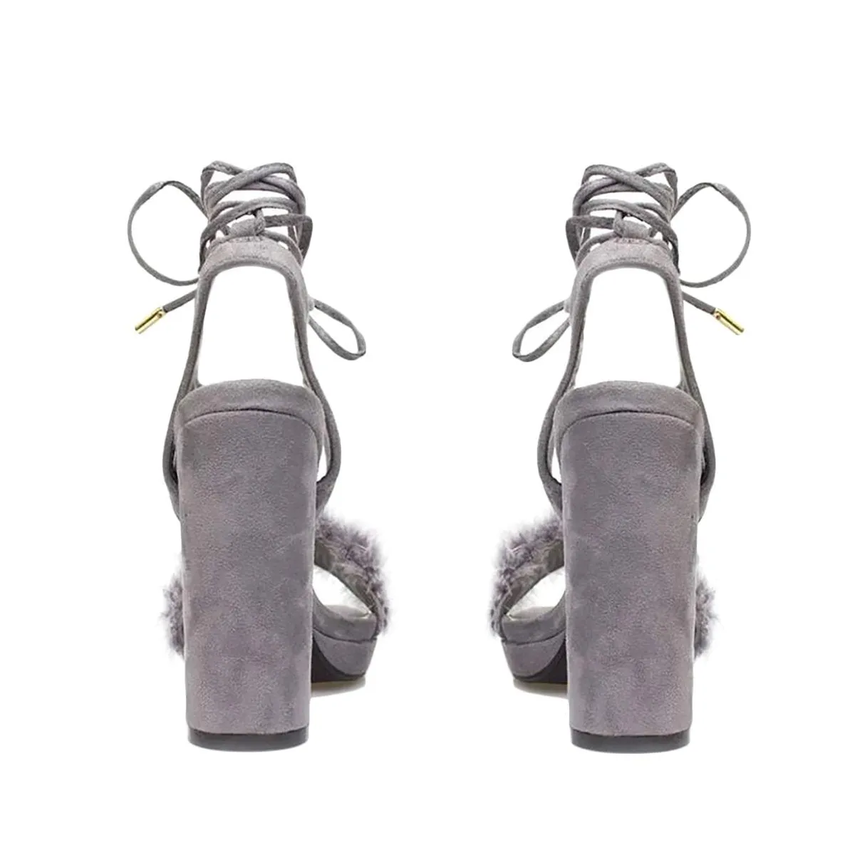 ARIANA Arianna Medium Fur Trim Block Heel Sandal