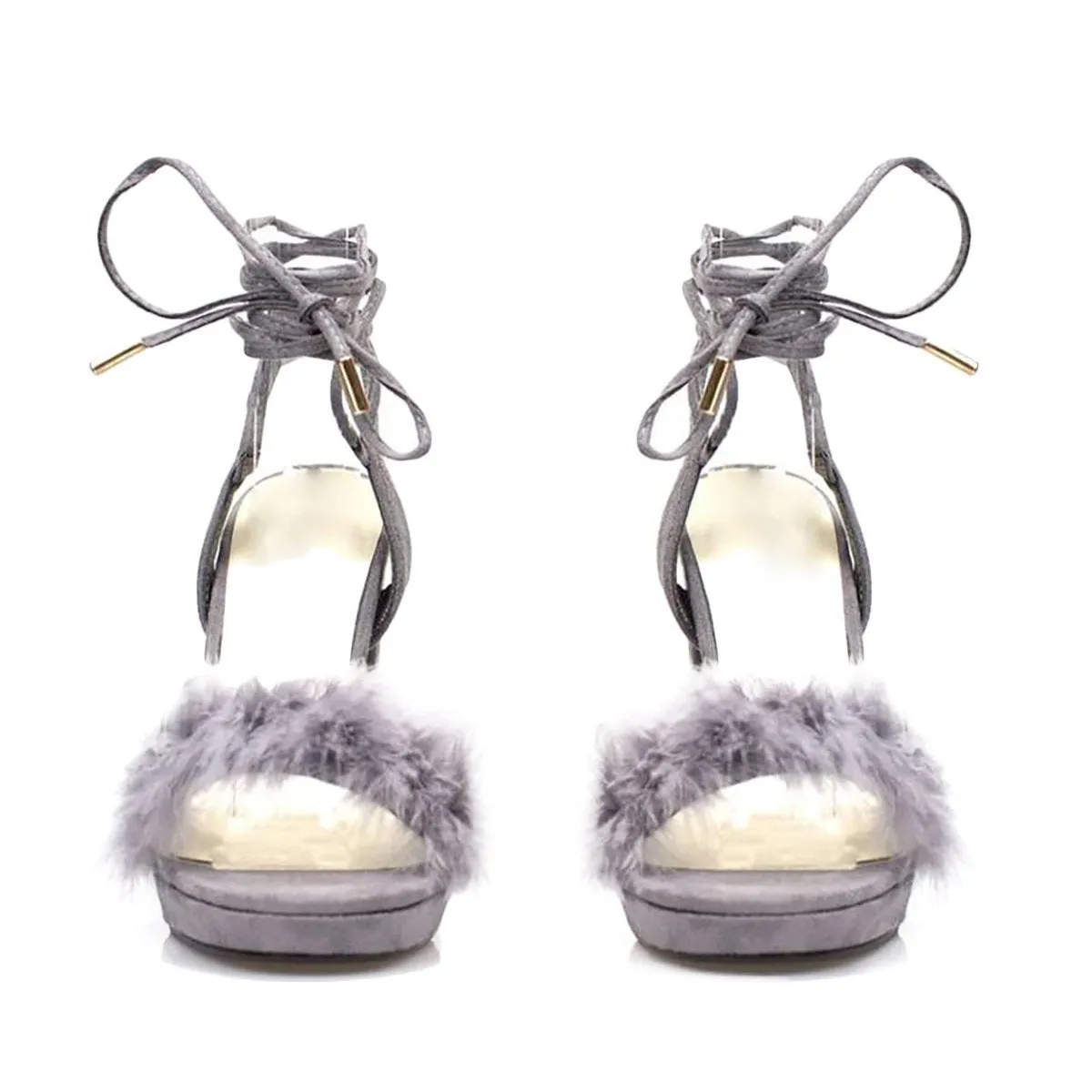 ARIANA Arianna Medium Fur Trim Block Heel Sandal