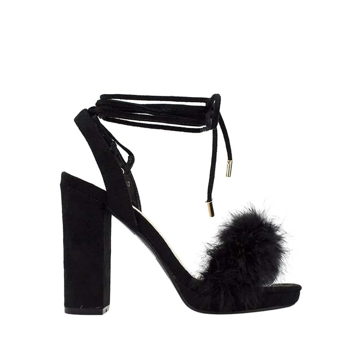 ARIANA Arianna Medium Fur Trim Block Heel Sandal