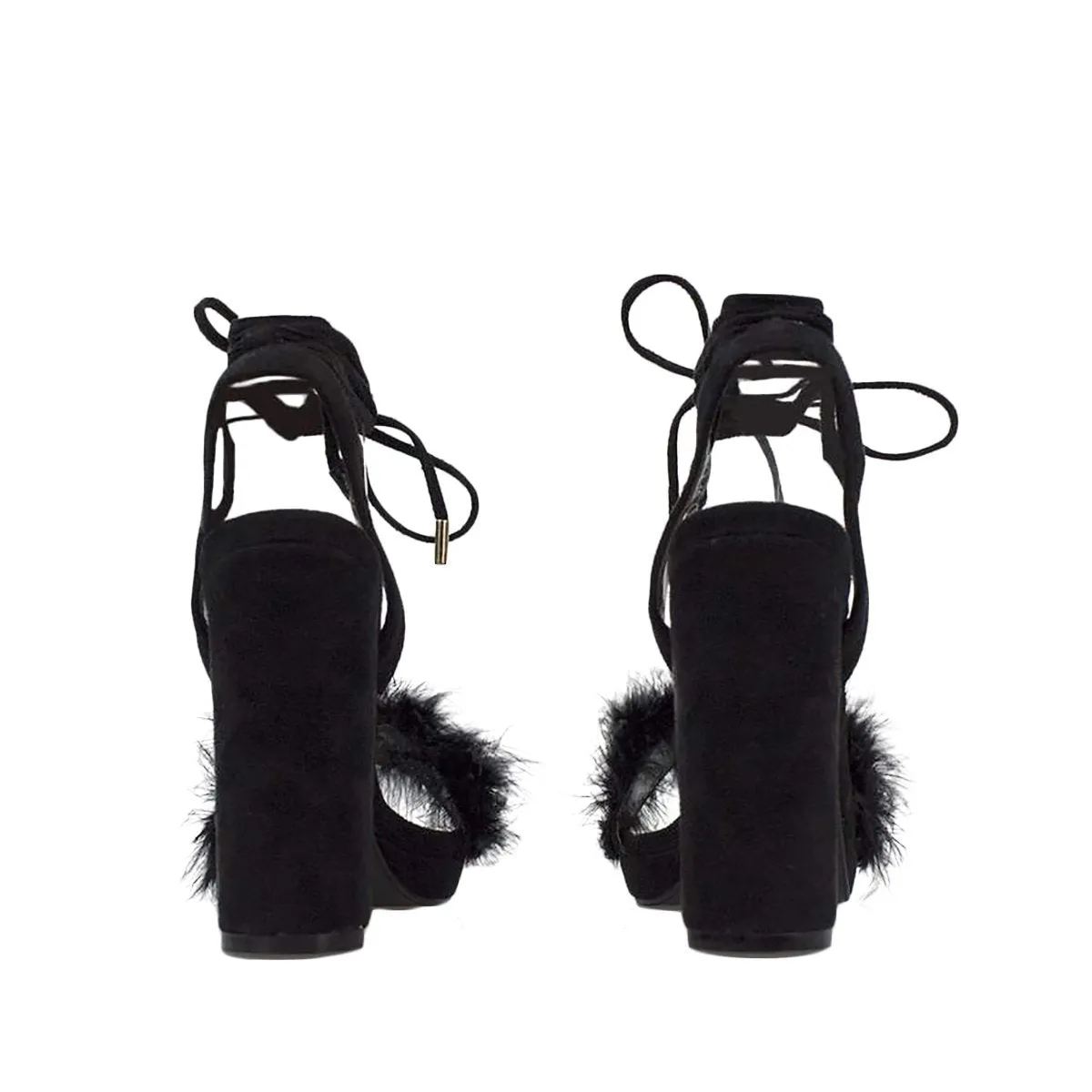 ARIANA Arianna Medium Fur Trim Block Heel Sandal