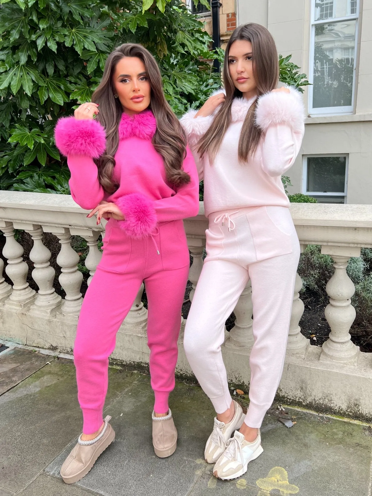 Baby Pink Premium Faux Fur Trim Hood & Cuff Jogger Tracksuit