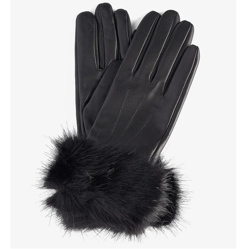 Barbour Faux Fur Trimmed Leather Gloves Black