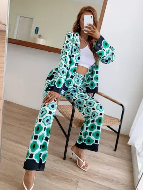 Boho All Over Print Drawstring High Waist Long Women Pants