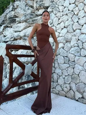 Bold Hollow Out Maxi Dress: Chic Sleeveless Fashion Statement