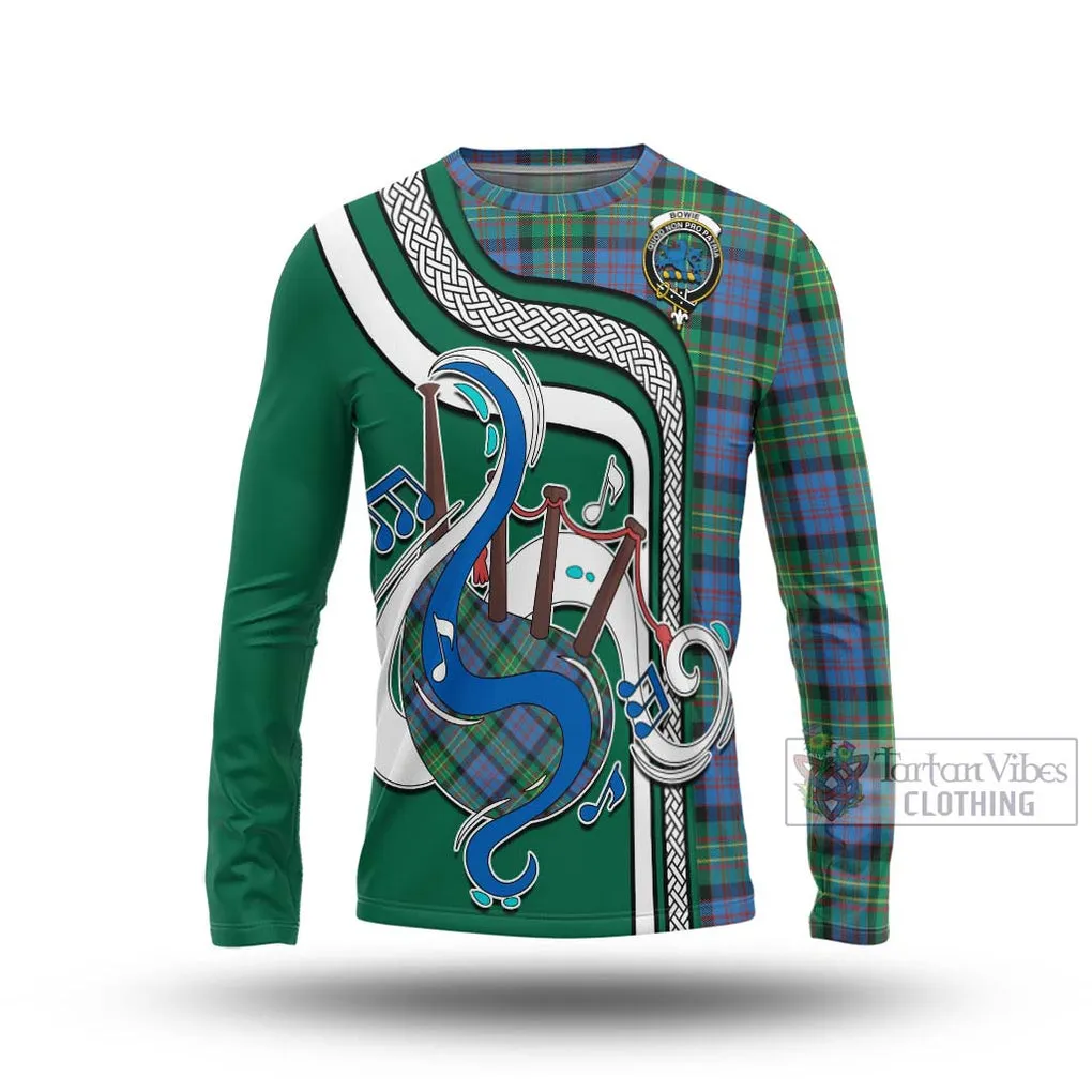 Bowie Ancient Tartan Long Sleeve T-Shirt with Epic Bagpipe Style