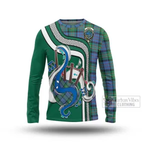 Bowie Ancient Tartan Long Sleeve T-Shirt with Epic Bagpipe Style