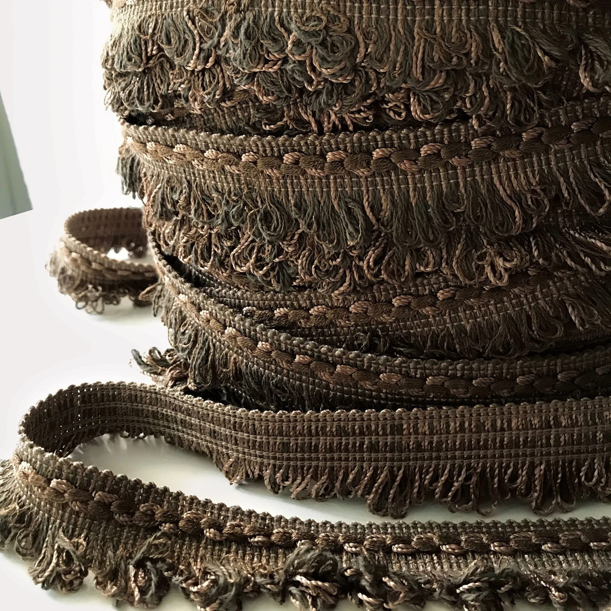 Brown and Forest Green High Quality Decorative Loop Fringe Trim by the yard