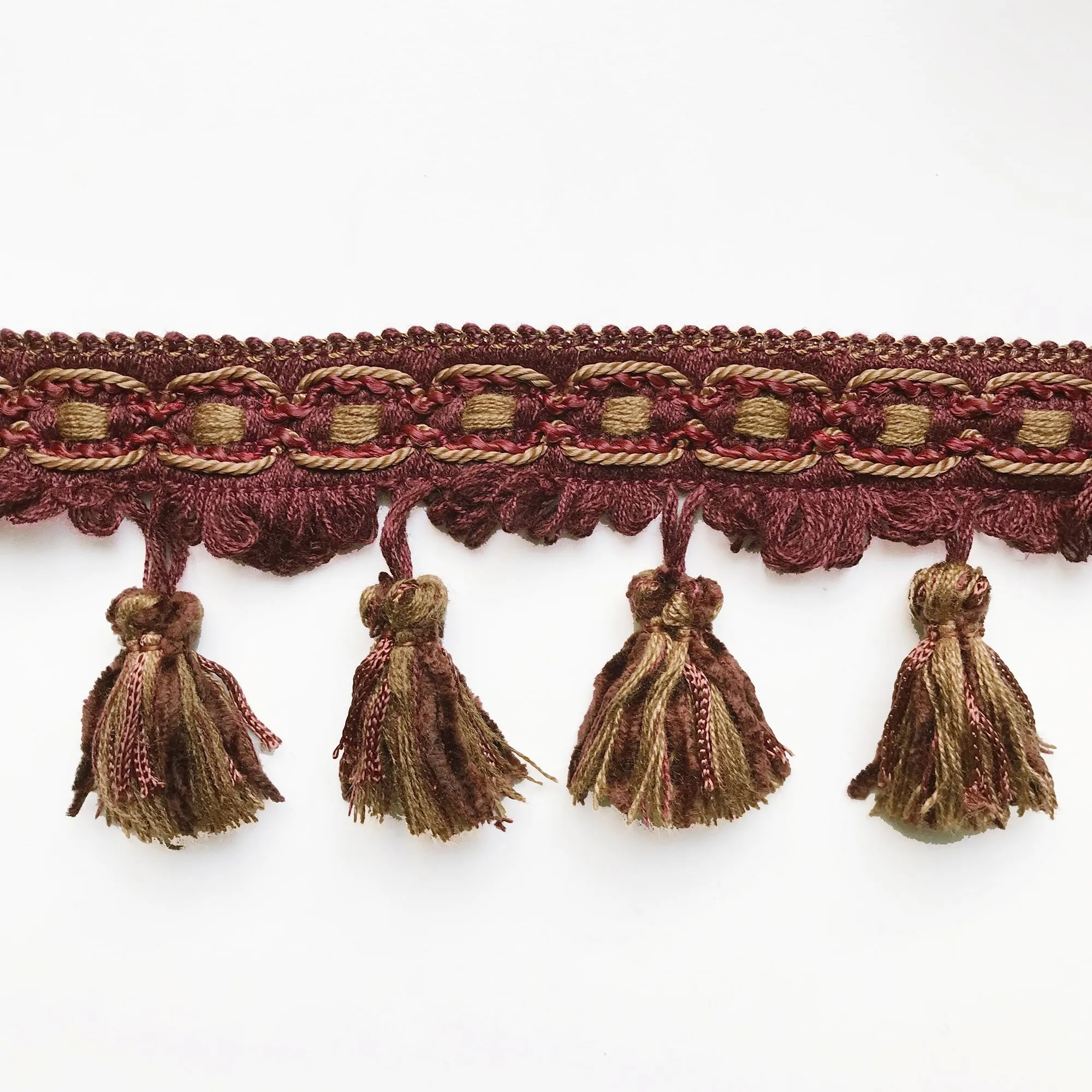 Burgundy & Brown High Quality Decorative Tassel Trim by the yard