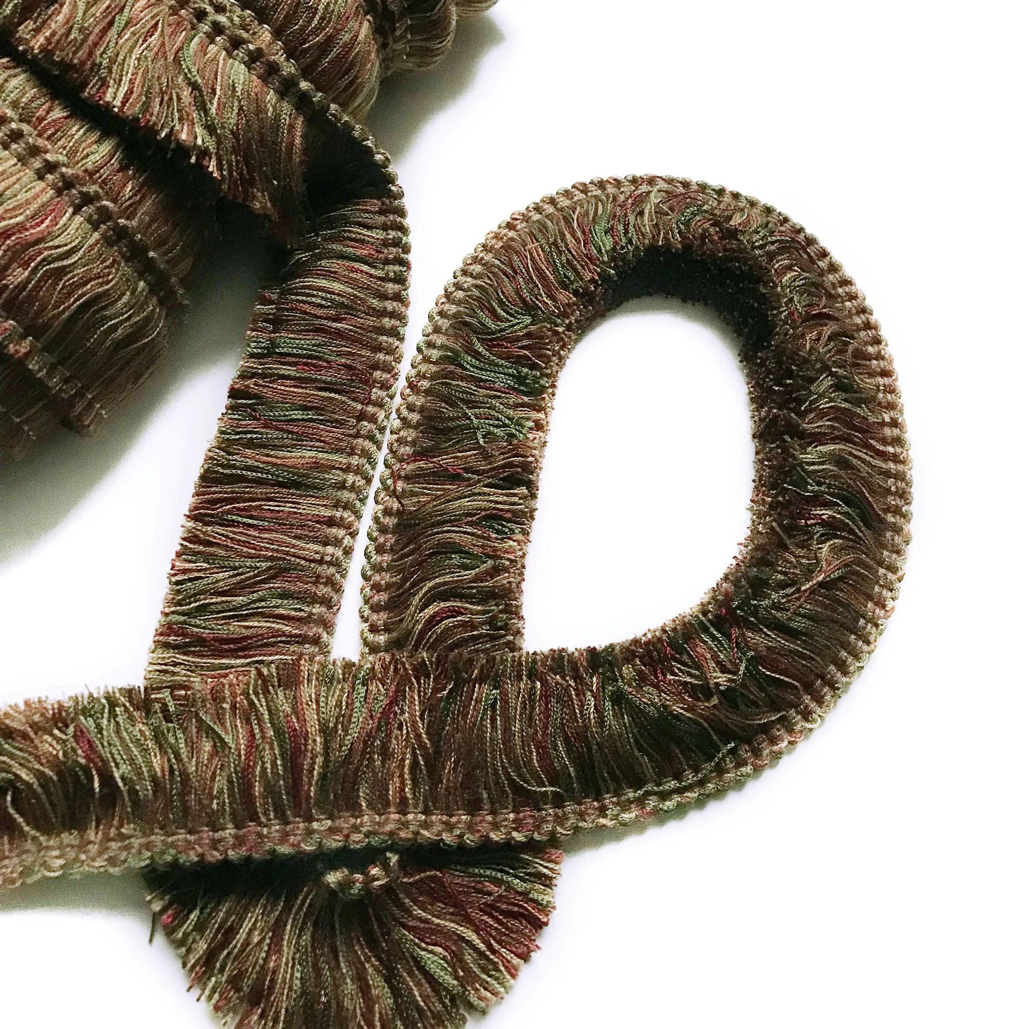 Burgundy and Olive Green High Quality Decorative Brush Fringe Trim by the yard