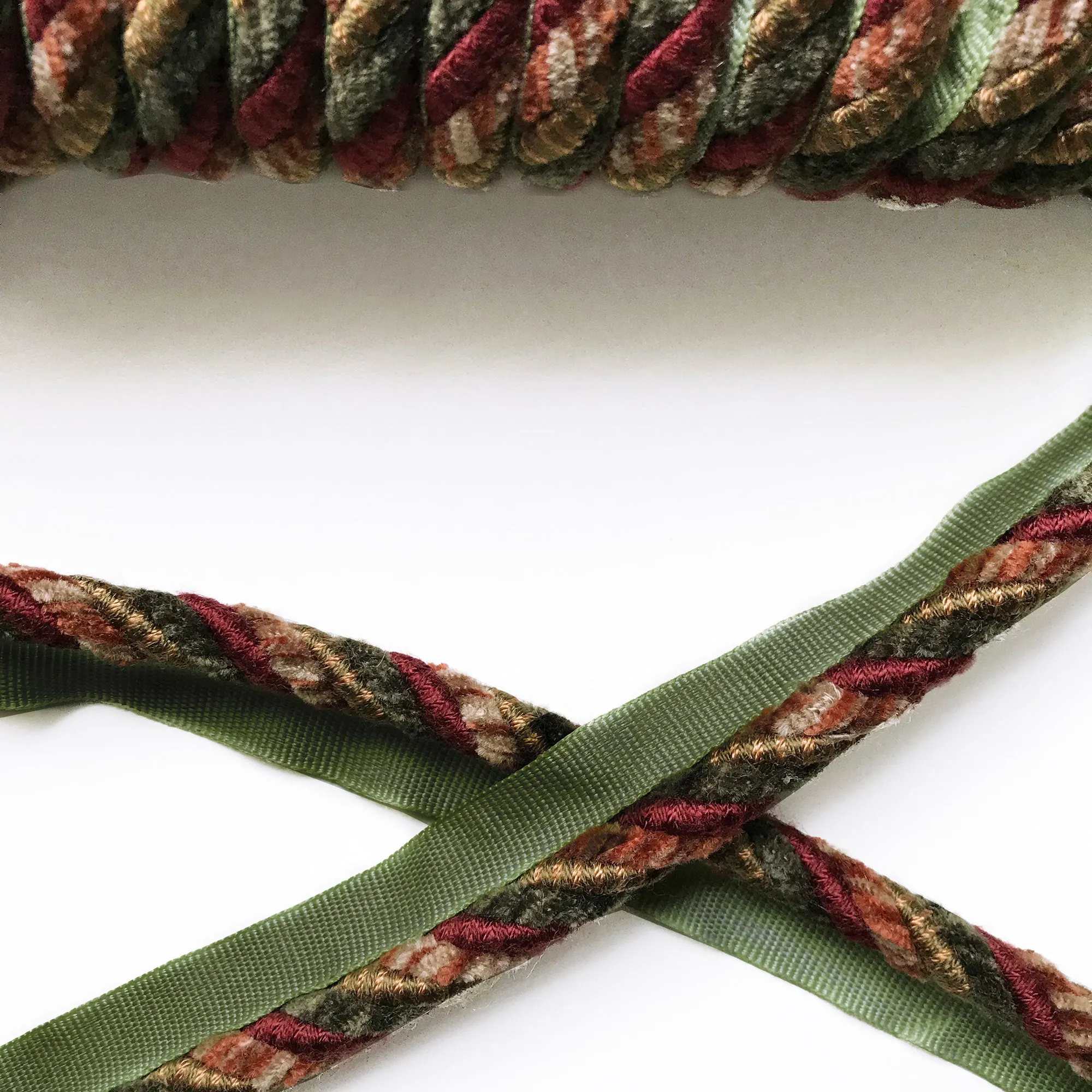 Burgundy and Olive Green High Quality Decorative Lip Cord Trim by the yard
