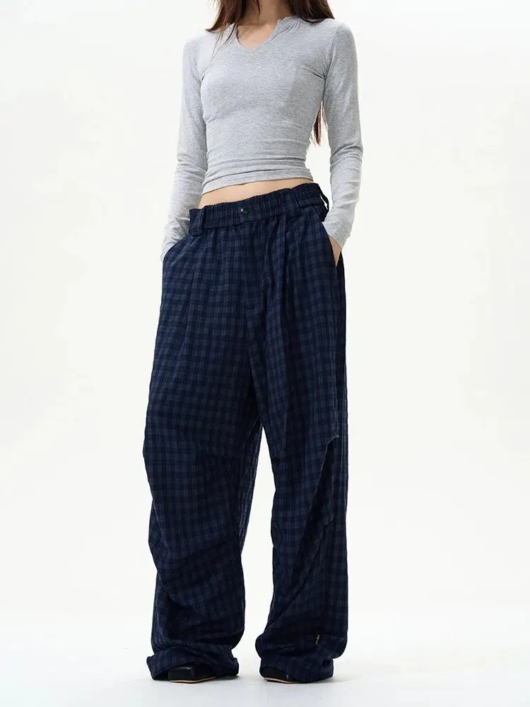 Casual Plaid Wide-leg Pants