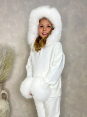 Childrens Cream Luxury Fur Trim Hood & Cuff Tracksuit