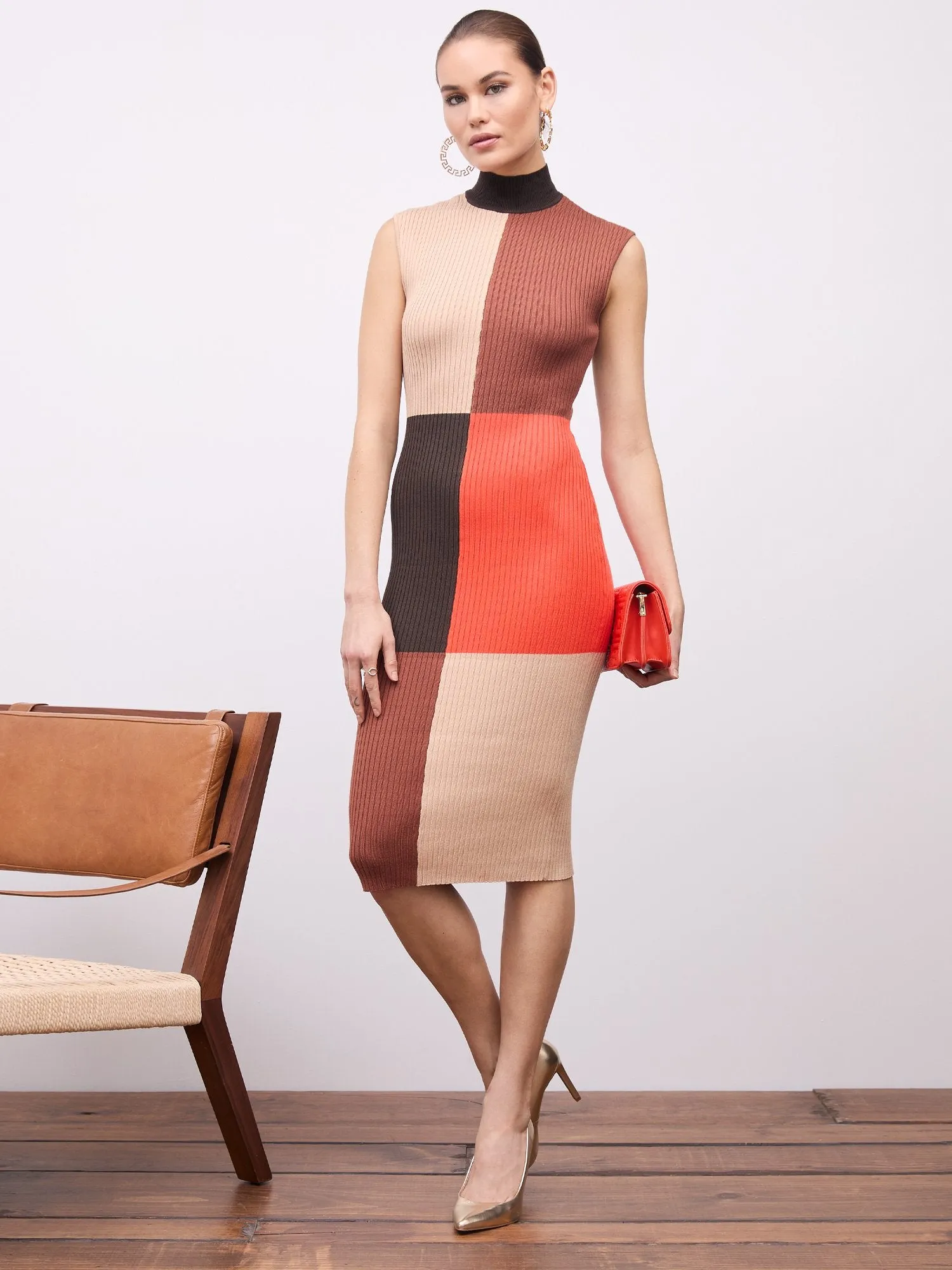 Colorblock Ribbed Sweater Dress
