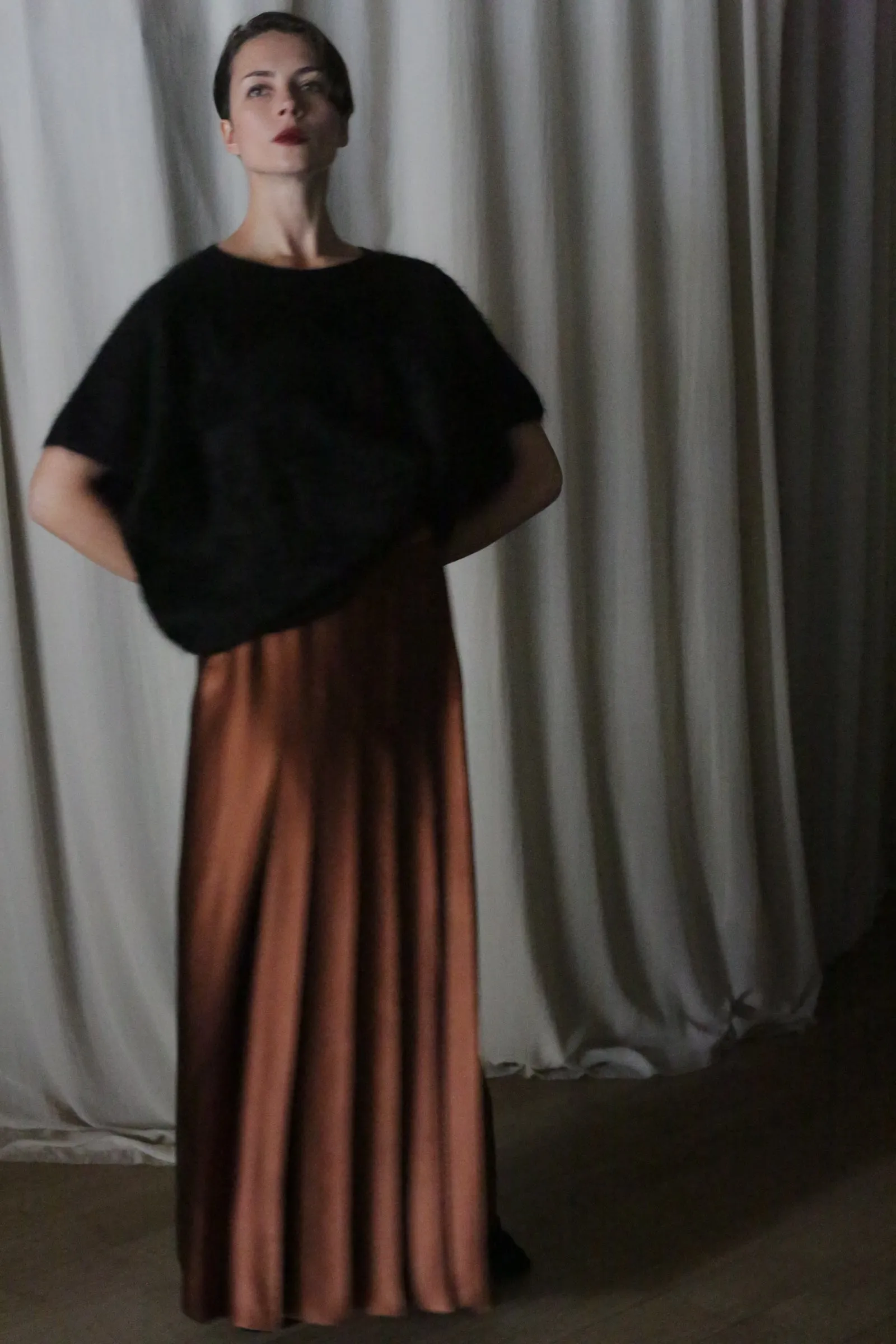 Copper Pleated Layered Skirt