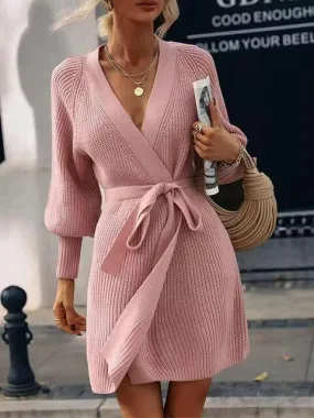 Cozy In Style Knit Long Sleeve Wrap Sweater Dress