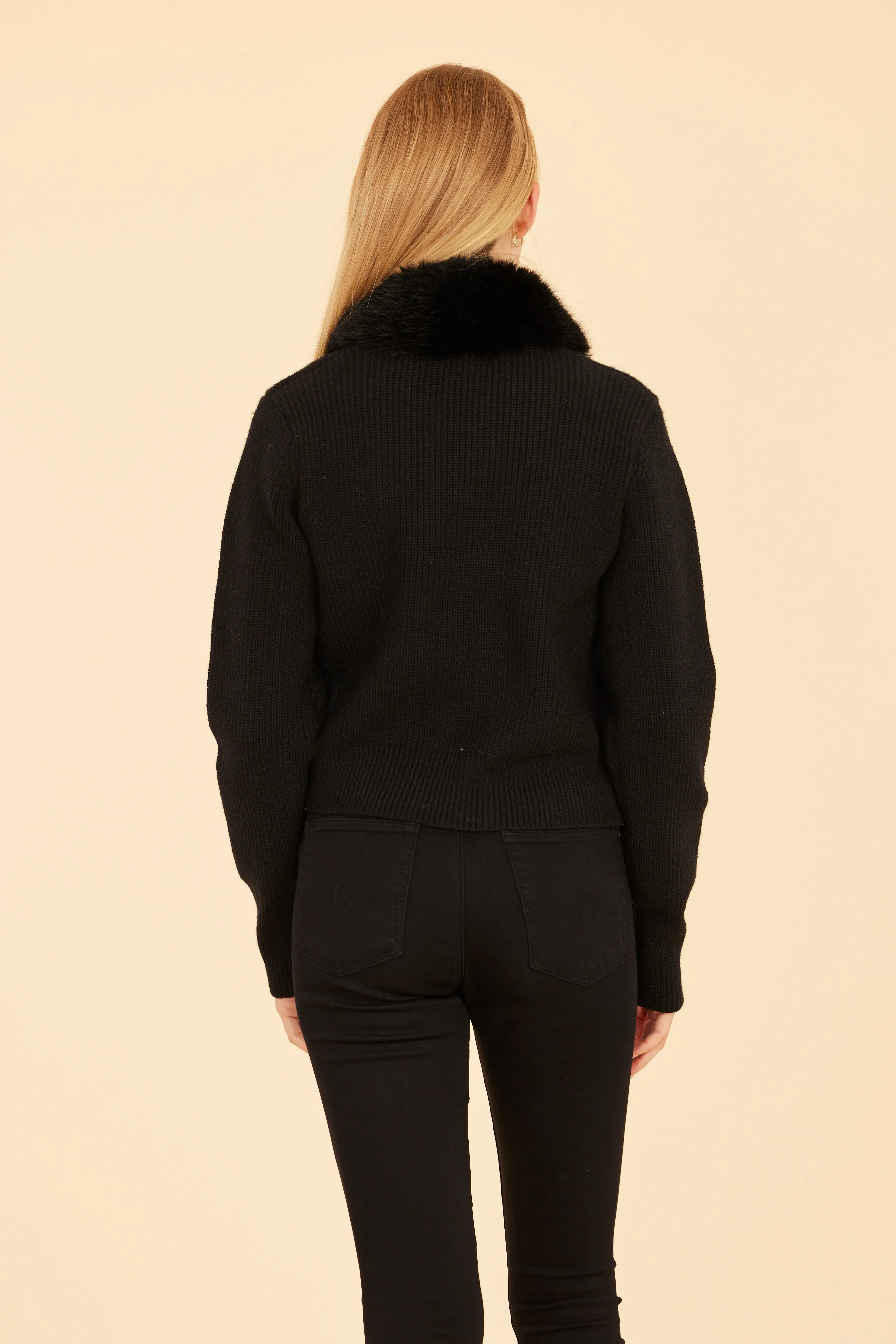Cropped Cardigan with Faux Fur Trim
