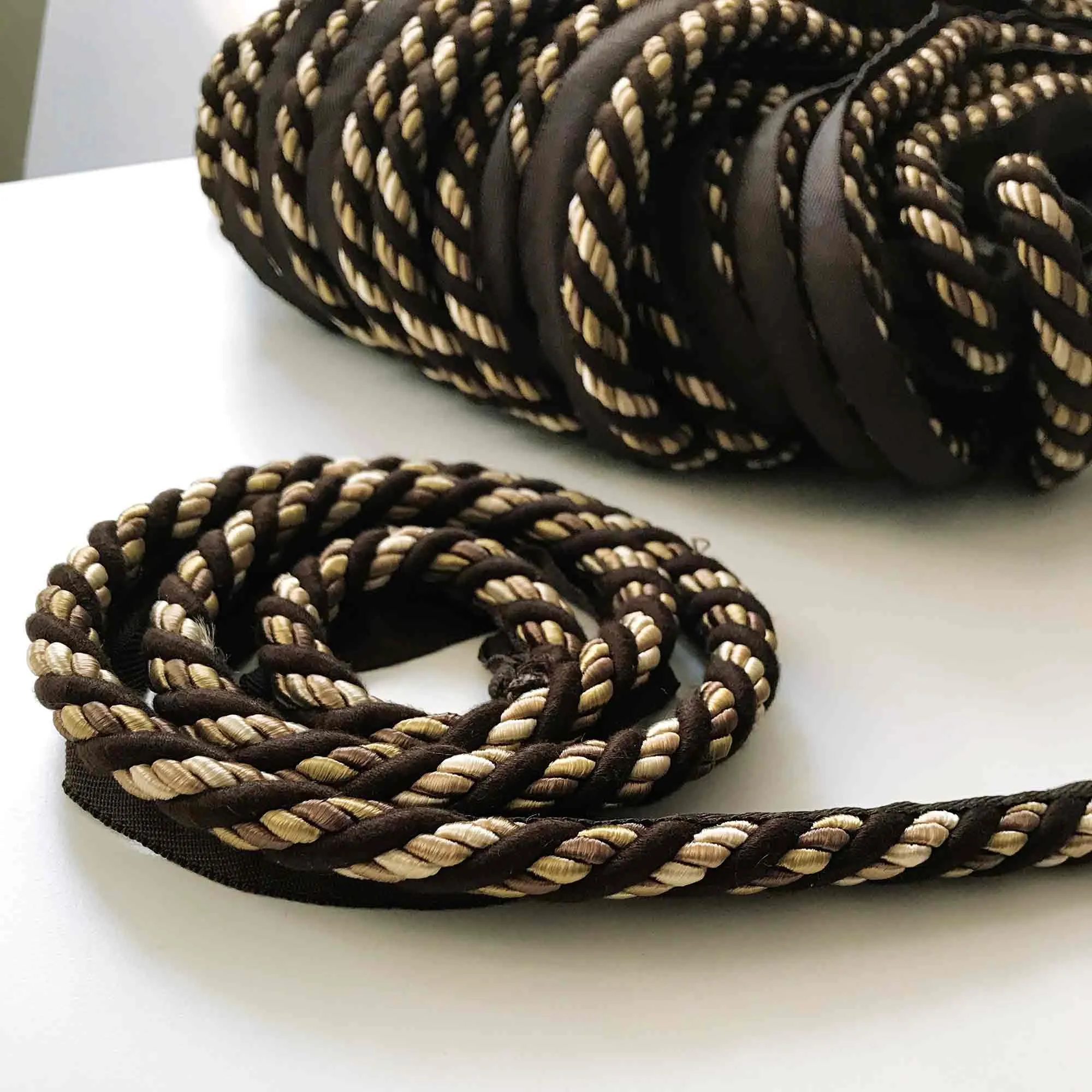Dark Brown and Wheat High Quality Decorative Lip Cord Trim by the yard