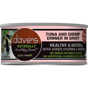 Dave's Pet Food Naturally Healthy Grain-Free Grilled Tuna & Shrimp Dinner in Gravy Canned Cat Food 5.5-oz