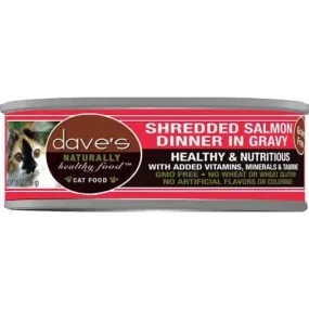 Dave's Pet Food Naturally Healthy Grain-Free Shredded Salmon Dinner in Gravy Canned Cat Food, 5.5-oz