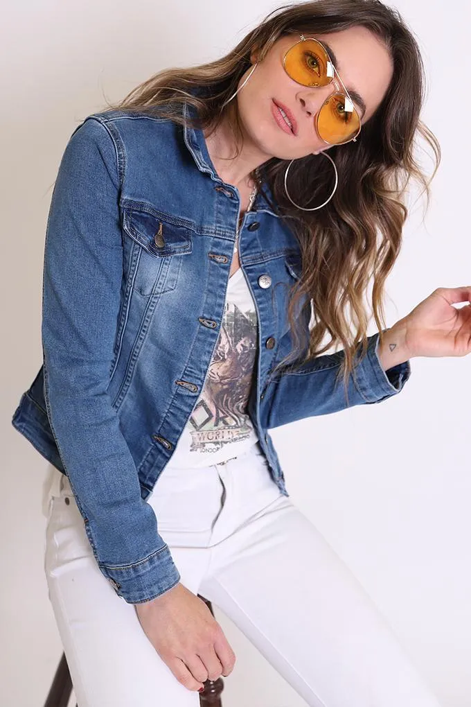 Denim Jacket Stretch Cropped -Refuge