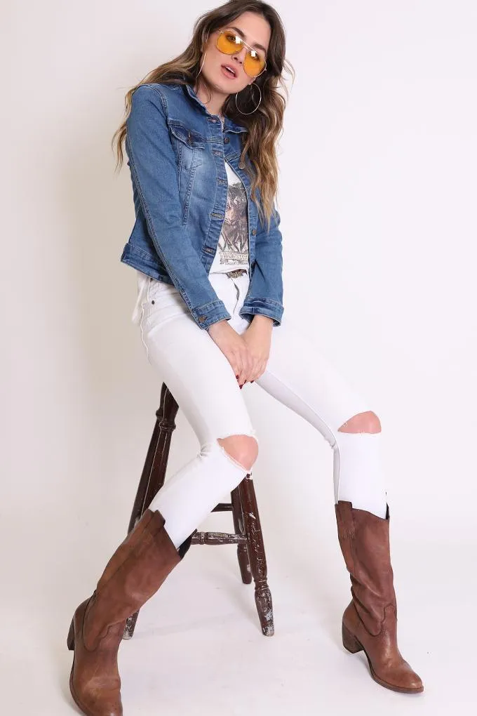 Denim Jacket Stretch Cropped -Refuge