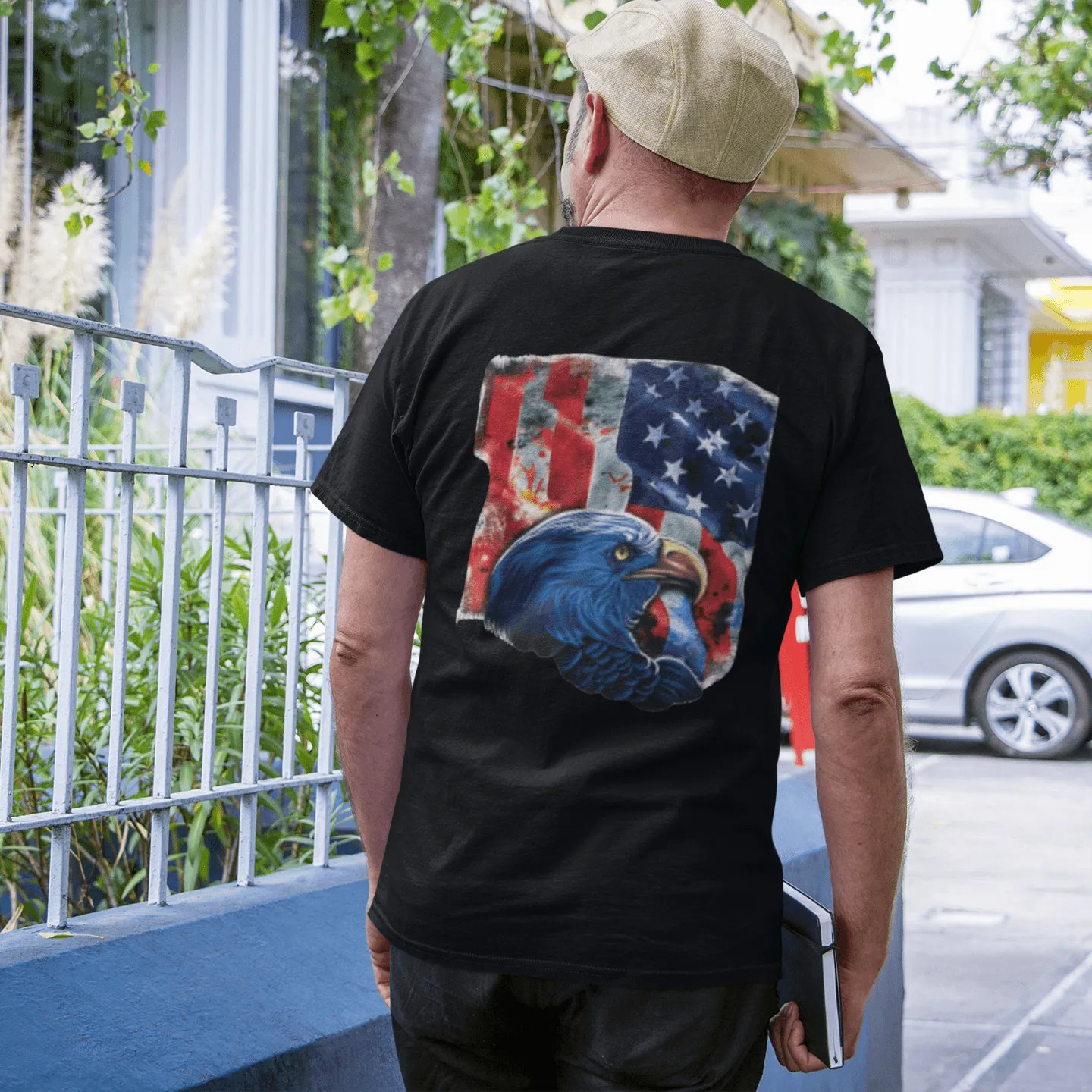 Eagle Burn Flag Usa Tshirt 100% Cotton Crew Neck Short Sleeve Top With Pocket Design