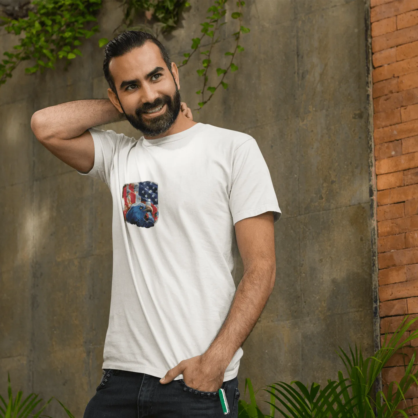 Eagle Burn Flag Usa Tshirt 100% Cotton Crew Neck Short Sleeve Top With Pocket Design